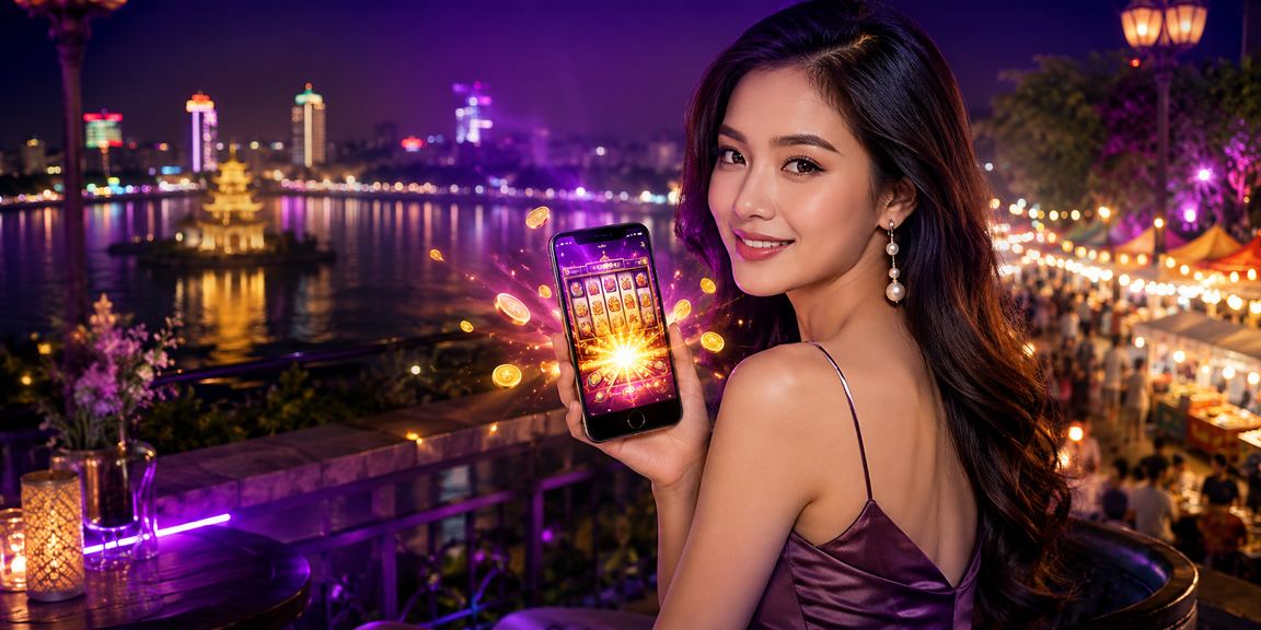 Người chơi tại chợ đêm Hà Nội thưởng thức slot game trên điện thoại