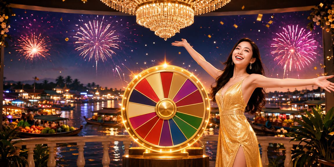 Khung cảnh bãi biển vùng Mekong với không khí lễ hội và may mắn